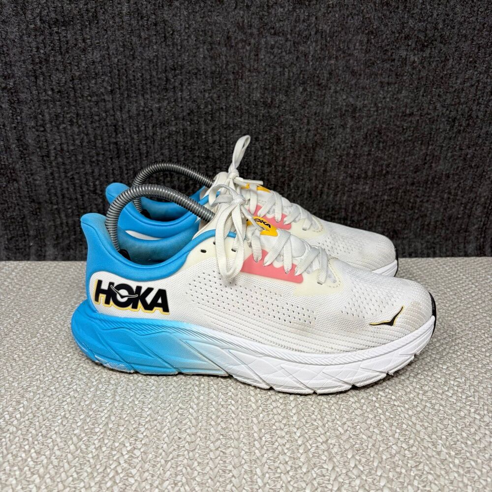Hoka One One Arahi 7 Blanc De Blanc Swim Day White Blue Running Shoes Womens 7.5